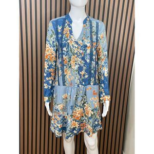 Anthropologie Tiny Gaina Women's XS Blue Dress Rayon Tunic Shift Boho Drop Waist